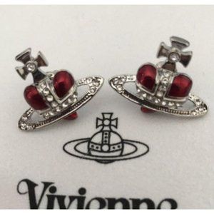 Vivienne Westwood DIAMANTE Earrings Orb Heart Red Silver